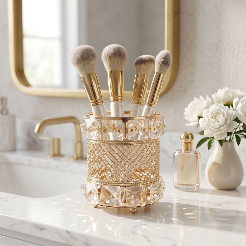 Luxury Skincare And Makeup Brands - Złoty organizer na pędzle do makijażu,